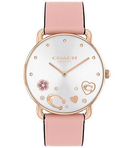 COACH Women's Crystal and Heart Embellished Elliot Quartz Analog Pink Leather Strap Watch