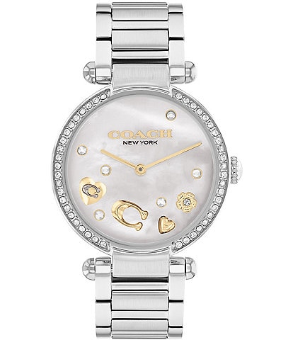 COACH Women's Crystal Charms Cary Quartz Analog Silver Stainless Steel Bracelet Watch