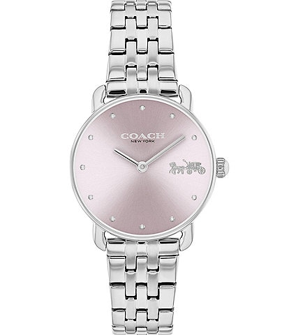 COACH Women's Crystal Pink Dial Elliot Quartz Analog Stainless Steel Bracelet Watch