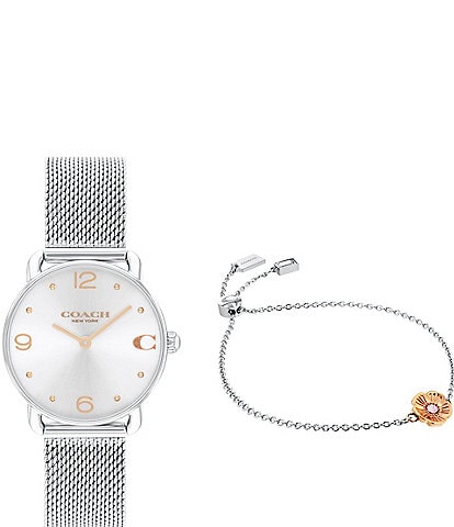COACH Women's Elliot Quartz Analog Silver Watch & Slider Bracelet Gift Set