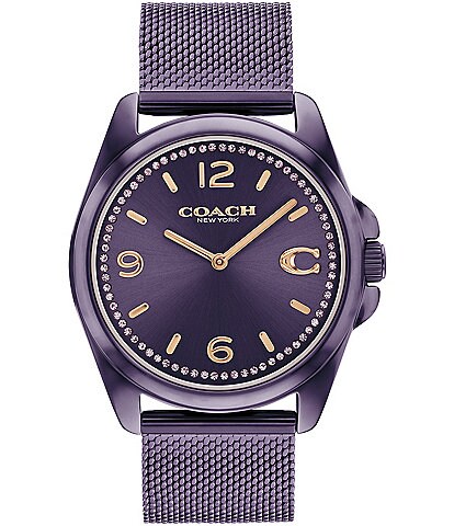 COACH Women's Greyson Quartz Analog Gold Stainless Steel Mesh Bracelet Watch