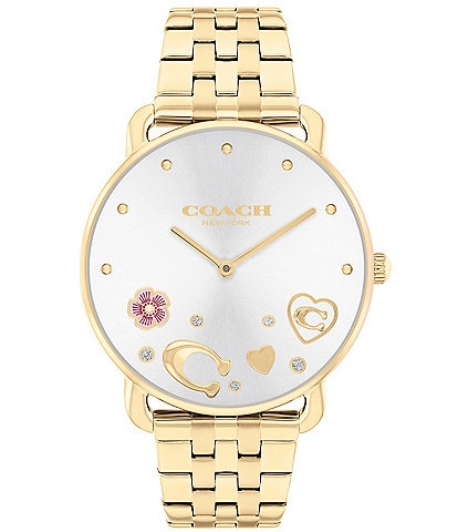 COACH Women's Heart and Crystal Embellished Elliot Quartz Analog Gold Tone Stainless Steel Bracelet Watch