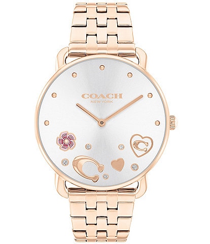 COACH Women's Heart and Crystal Embellished Elliot Quartz Analog Rose Gold Stainless Steel Bracelet Watch