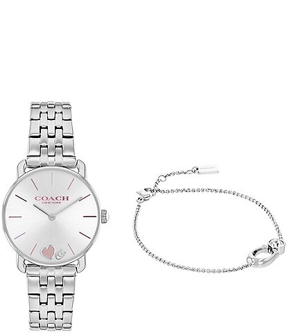 COACH Women's Heart Elliot Quartz Analog Stainless Steel Bracelet Watch and Adjustable Crystal Bracelet Set
