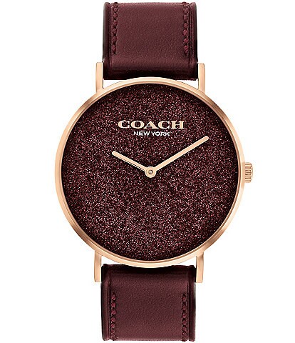 COACH Women's Perry Quartz Analog Red Leather Strap Watch