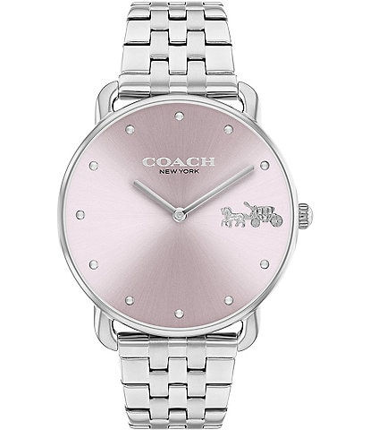 COACH Women's Pink Dial 36mm Elliot Quartz Analog Stainless Steel Bracelet Watch