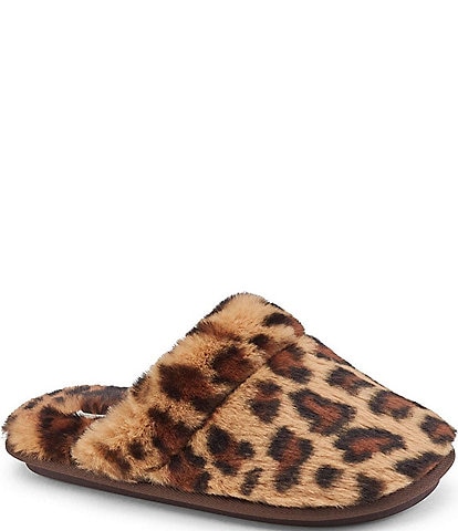 Cobian Minouu Fuzzy Faux Fur Leopard Mule Slippers