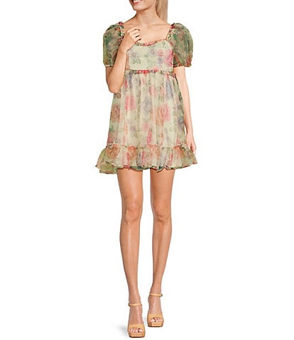 Coco + Jaimeson Floral Print Ruffled Puff Sleeve Bubble Skirt Dress