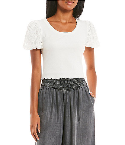 Coco + Jaimeson Lace Puff Sleeve Scoop Neck Top
