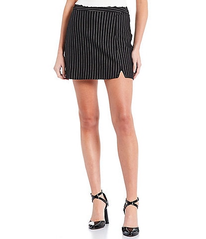 Coco + Jaimeson Mid Rise Pinstriped Notched Mini Skirt