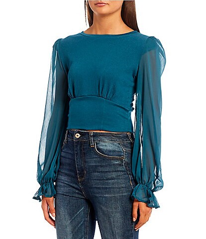 Coco + Jaimeson Sheer Long Sleeve Round Neck Corset Textured Knit Top