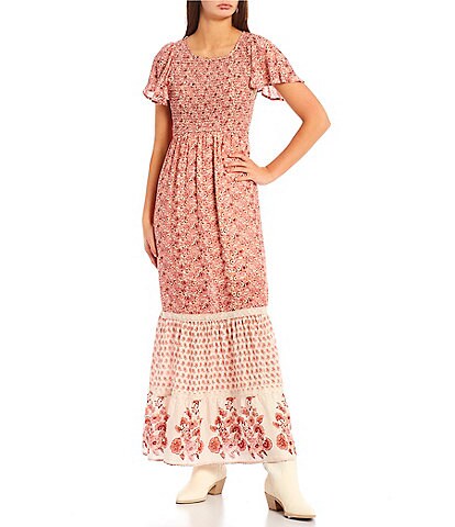 Coco + Jaimeson Short Sleeve Multi Floral Print Tiered Maxi Dress