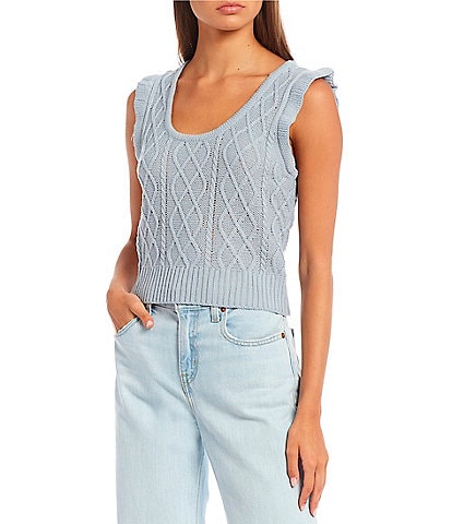 Coco + Jaimeson Sleeveless Scoop Neck Cable Knit Sweater