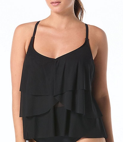 Coco Reef Classic Solid Lotus Ruffle Underwire Bra Size Tankini Swim Top