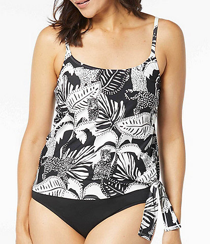 Coco Reef Midnight Jungle Floral Tropical Print Underwire Bra Sized Side Tie Tankini Swim Top