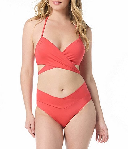 Coco Reef Solid Excite Bra Cup Size Underwire Wrap Halter Bikini Swim Top & Serene Crossover V-Waist Hipster Swim Bottom