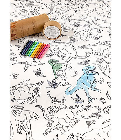 Coco Village Coloring Washable Tablecloth & 12 Markers Set - Dinos Print