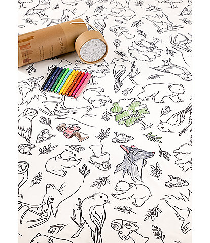 Coco Village Coloring Washable Tablecloth & 12 Markers Set - Forest Friends Print