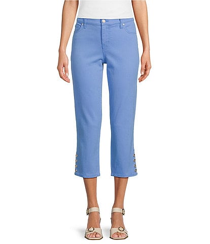 Code Bleu Chelsea Denim High Rise Slim Fit Button Hem Capri Jeans