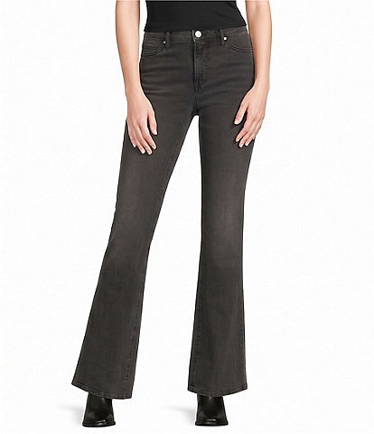 Code Bleu Denim High Rise Straight Leg With Boot Cut Hem Rhinestone Embellished On Each Lower Leg Jeans