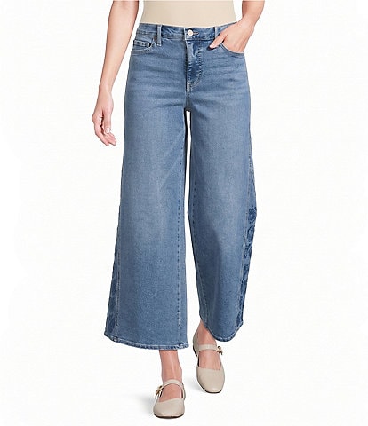 Code Bleu High Rise Wide Leg Embroidered Side Panel Jean