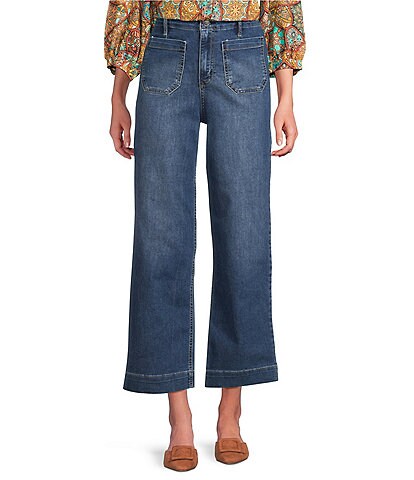 Code Bleu Hollywood Waist High Rise Wide Leg Patch Pocket Ankle Jeans