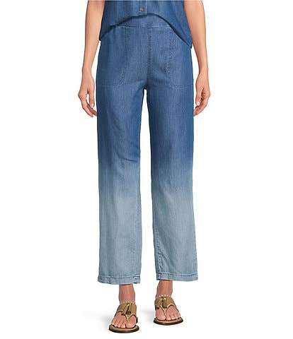 Code Bleu Ombre Smocked Waistband Slim Fit Straight Leg Pants