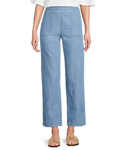 Code Bleu Ombre Smocked Waistband Slim Fit Straight Leg Pants