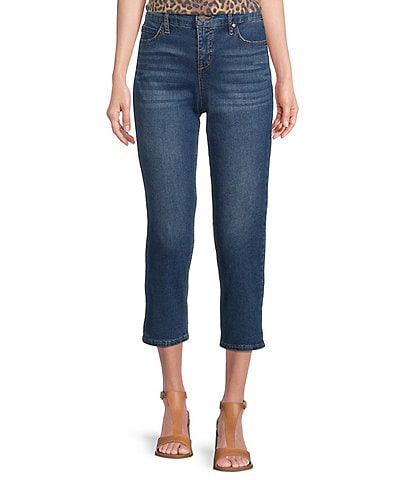 Code Bleu Petite Size 5-Pocket Tapered Leg Cropped Stretch Jeans