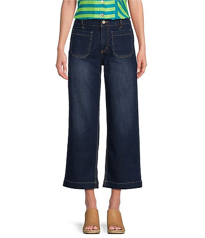 Code Bleu Petite Size High Rise Wide Leg Denim Crop Jeans