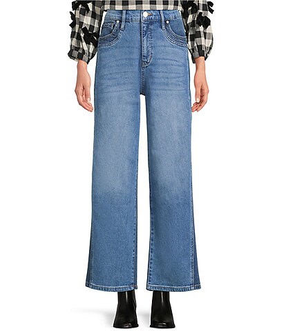Code Bleu Petite Size Stretch Two Tone High Rise Wide Leg Cropped Jeans