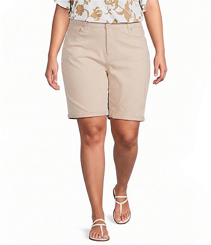 Code Bleu Plus Size Soho Mid-Rise Double Button Rolled Cuff Bermuda Shorts