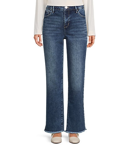 Code Bleu Stretch Denim High Rise Ankle Fray Hem Straight Leg Jeans