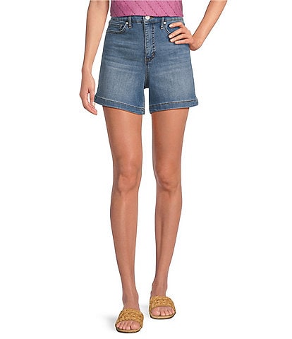 Code Bleu Stretch Denim High Rise Mid Thigh Shorts