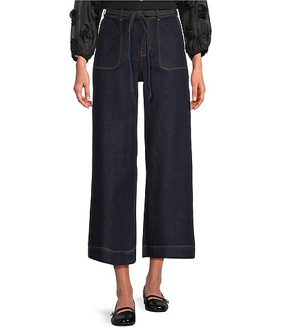 Code Bleu Stretch Denim High Rise Wide Leg Cropped Jeans