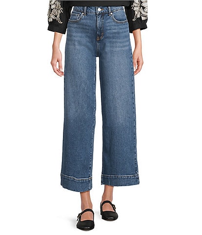 Code Bleu Stretch Denim High Rise Wide Leg Cropped Jeans