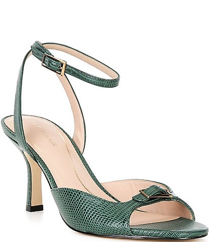 Cole Haan Annalise Lizard Print Leather Ankle Strap Buckled Dress Sandals