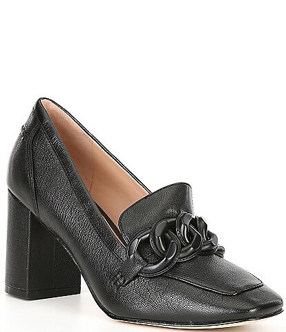 Cole Haan Chrystie Chain Block Heel Leather Loafer Pumps