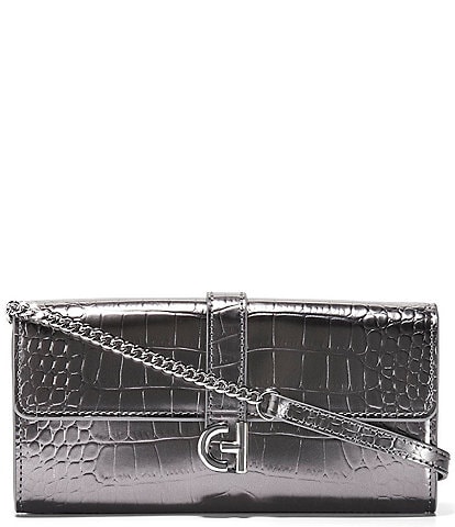 Cole Haan Metallic Croco Wallet On A Chain Crossbody Bag