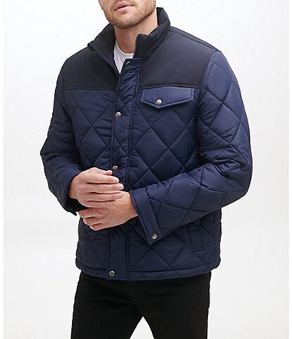 Cole Haan Tonal-Mixed-Media Sherpa Lined Quilted Jacket
