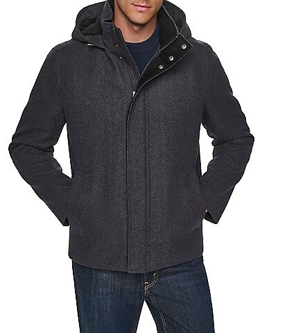 Cole Haan Melon Wool Blend Hooded Duffel Coat