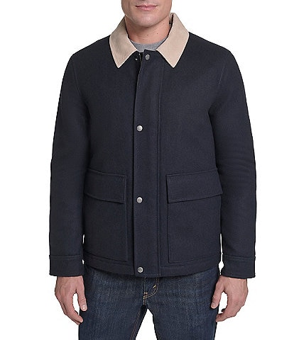 Cole Haan Melton Corduroy Collar Wool-Blend Barn Coat