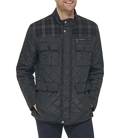 Cole Haan Mixed Media Diamond Quilted Wool Blend Jacket