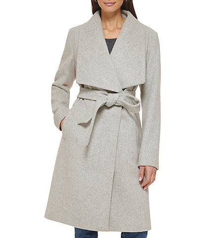 Cole Haan Signature Oversized Wing Collar Belted Wool Blend Wrap Coat