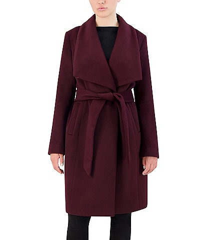 Cole Haan Signature Oversized Wing Collar Belted Wool Blend Wrap Coat