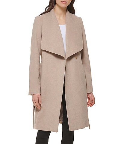 Cole Haan Signature Oversized Wing Collar Belted Wool Blend Wrap Coat