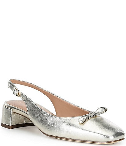Cole Haan Patsy Metallic Leather Slingback Block Heel Bow Pumps