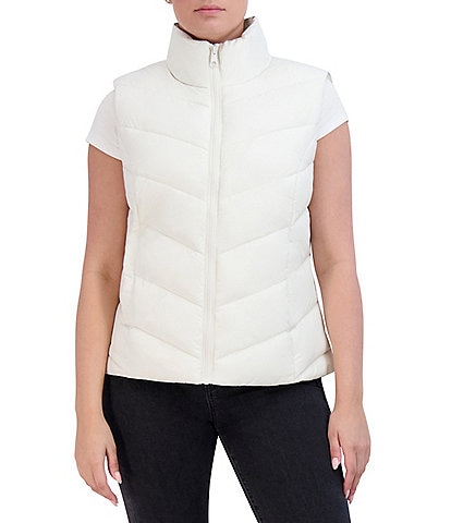 Cole Haan Signature Stand Collar Chevron Quilted Zip Puffer Vest