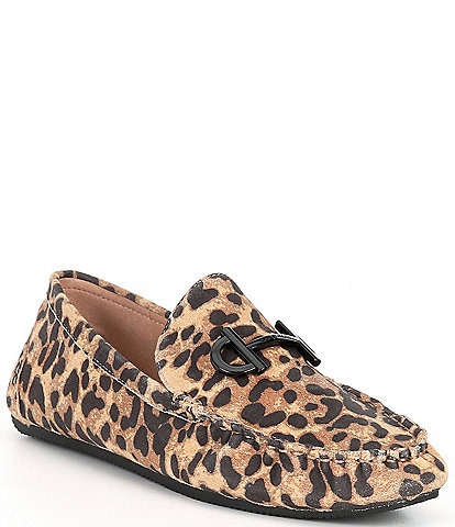 Cole Haan Tully Suede Leopard Print Bit Detail Drivers