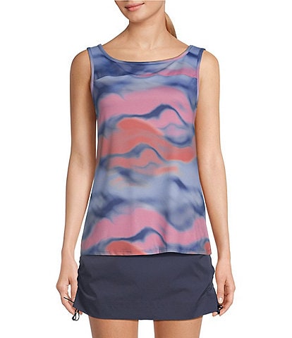 Columbia Chill River Ombre Printed Stretch Knit Round Neck Back Slit Detail Tank Top
